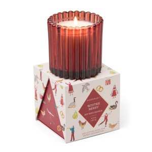 Оребрена стъклена соева свещ Paddywax, Коледа - Червена - Зимно бери